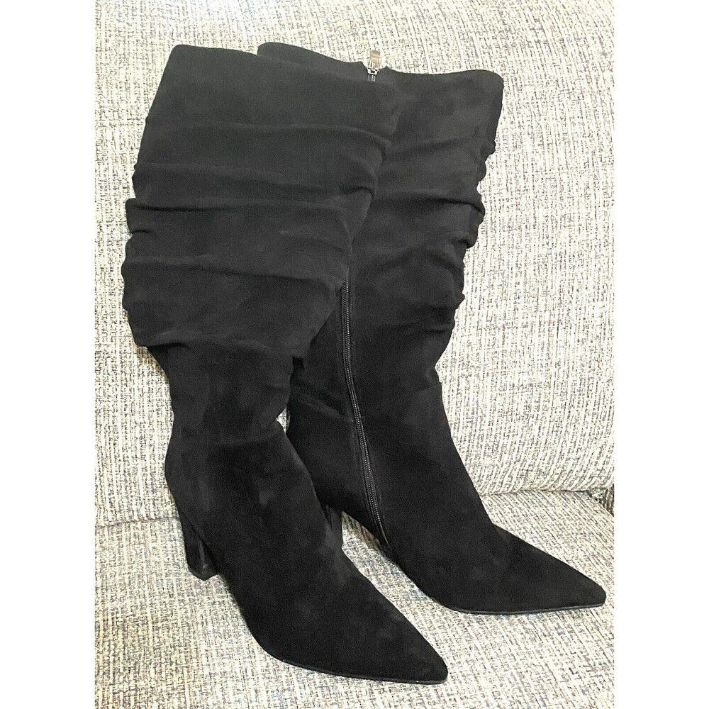 Women's Black Suede Pointed-Toe Heeled Boots